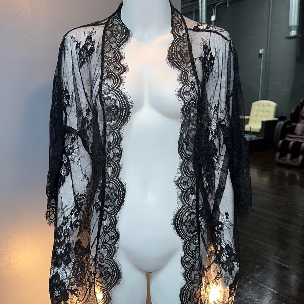 Black lace lingerie robe size medium